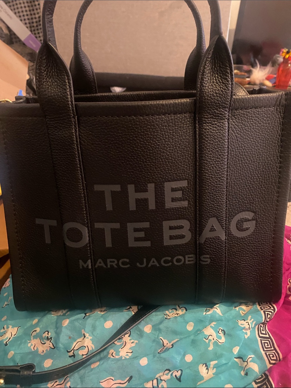 Marc Jacobs Black Pebbled Leather Tote with Logo